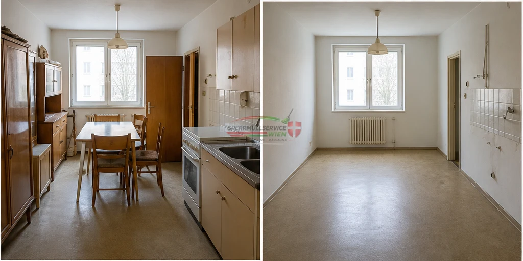 Altmöbelabholung aus Küche und Esszimmer – vorher und nachher